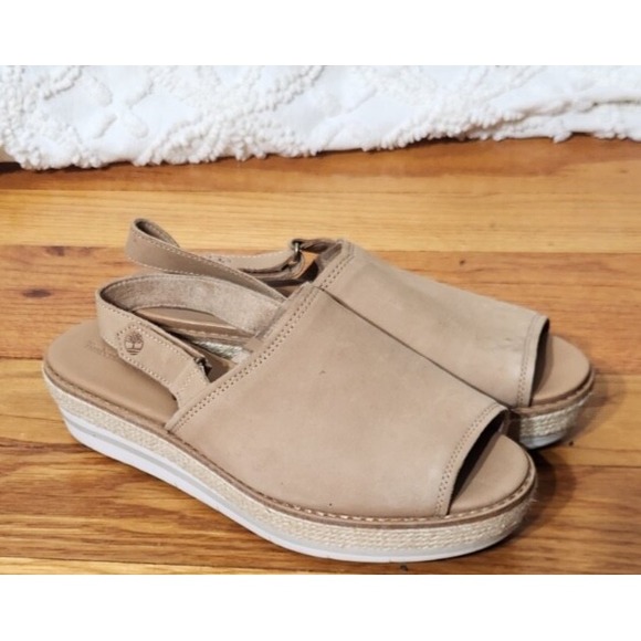 Timberland Sandals Womens‎ 8.5 Brown Emerson Sling Back Peep Toe Platform Boho - Picture 1 of 9